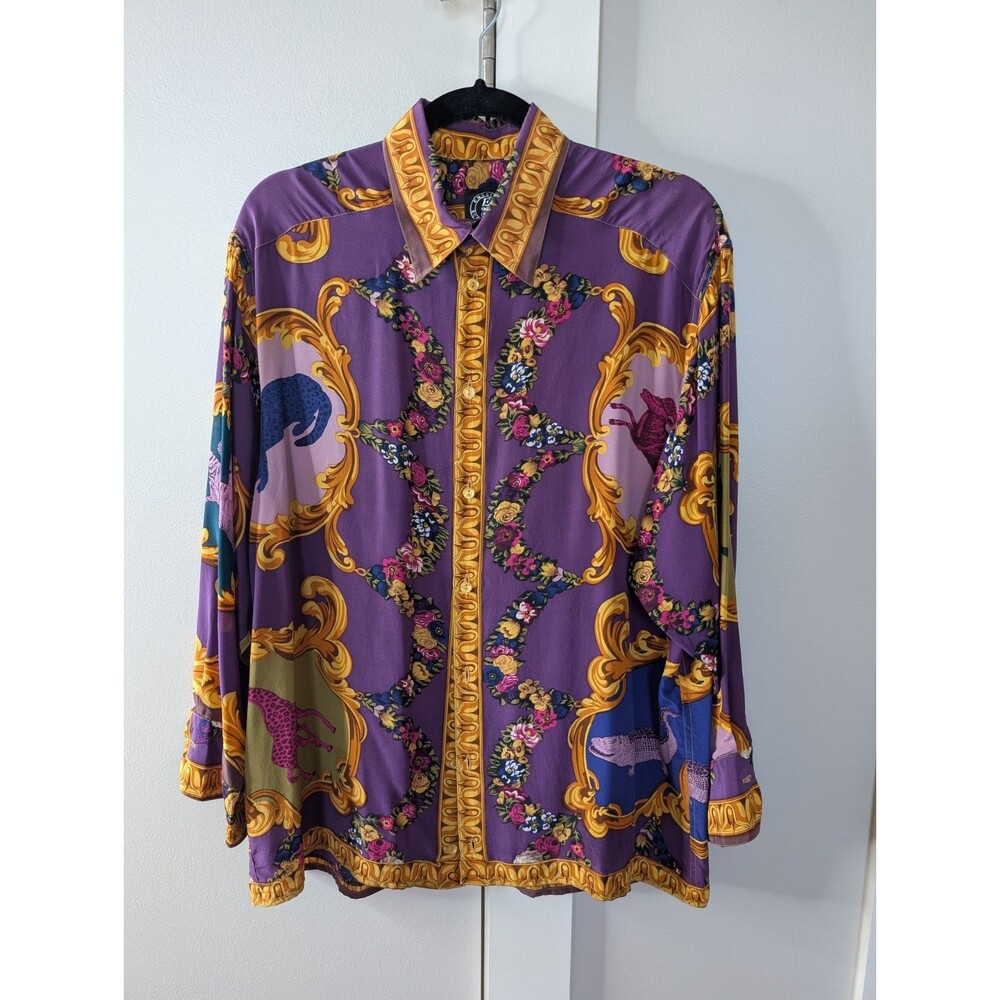 English Eccentrics Silk Button Down Oversized Animal Design XS